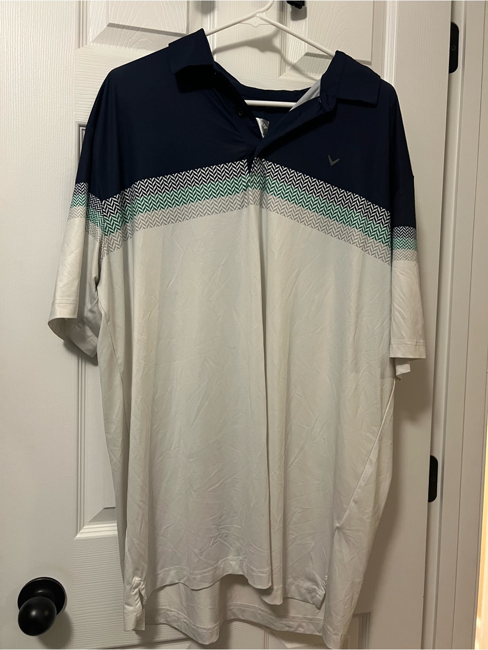 Callaway Navy and White Golf Polo with Teal Chevron Accent